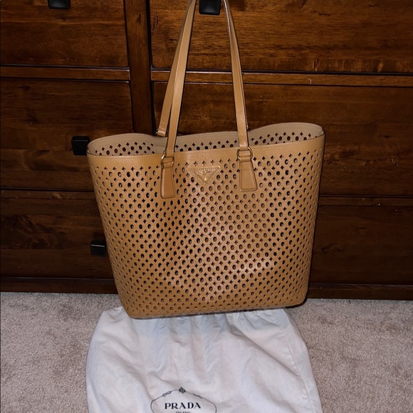 Prada Brown Perforated Leather Tote - extremely rare! - Picture 1 of 14